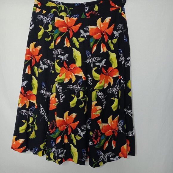Soft Surroundings Dresses & Skirts - Soft Surroundings Large Skirt Midi Butterfly Black Floral Hawaiian Plumeria Zip
